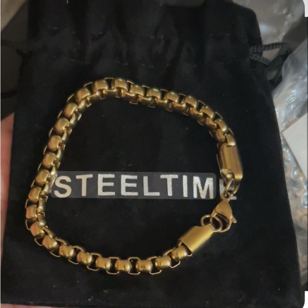 Steeltime 18k over Steel Gold Men's Box Chain Bracelet
